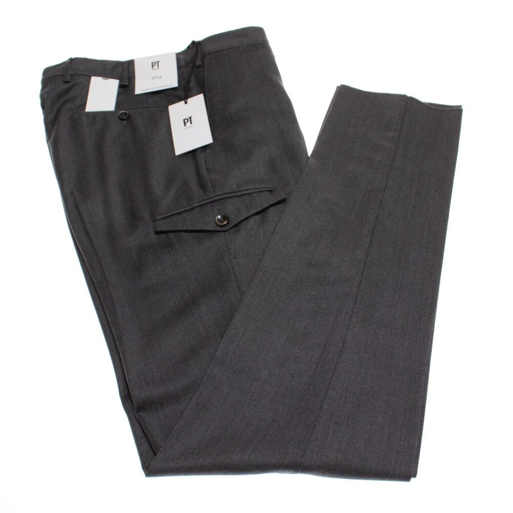 PT Torino NWT Dress Pants Size 48 (US 32) Slim Fit in Dark Gray Wool Blend